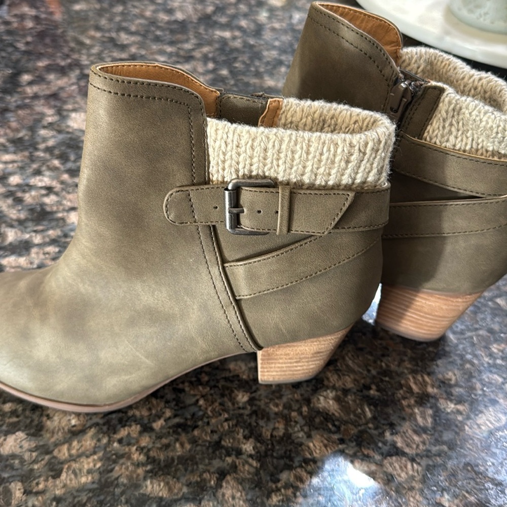 Report suede olive green booties with wool accent